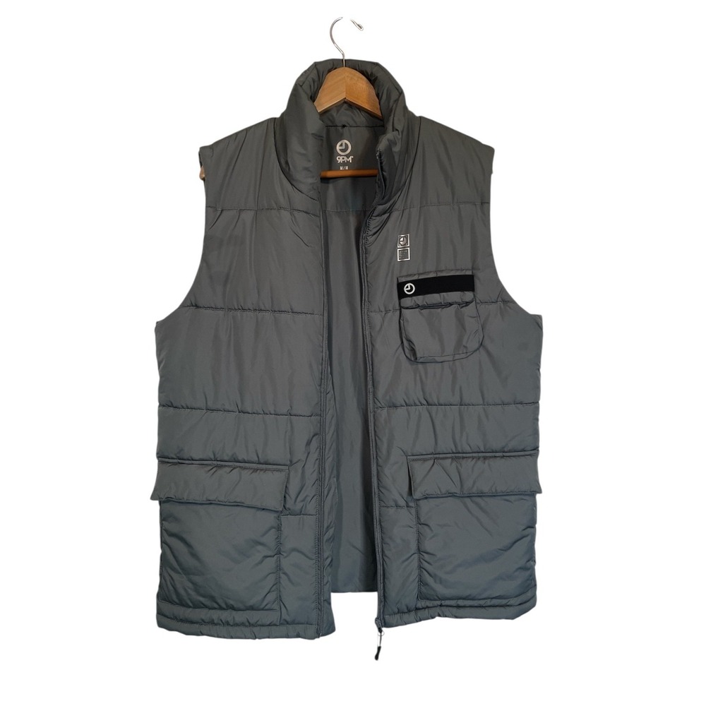 9PM Black Puffer Vest Mens Medium Zip Pockets Performance Utility